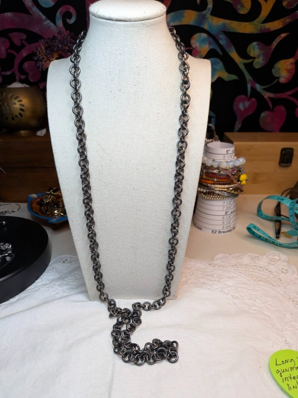 Long Gunmetal Interlocking Circle Link Necklace